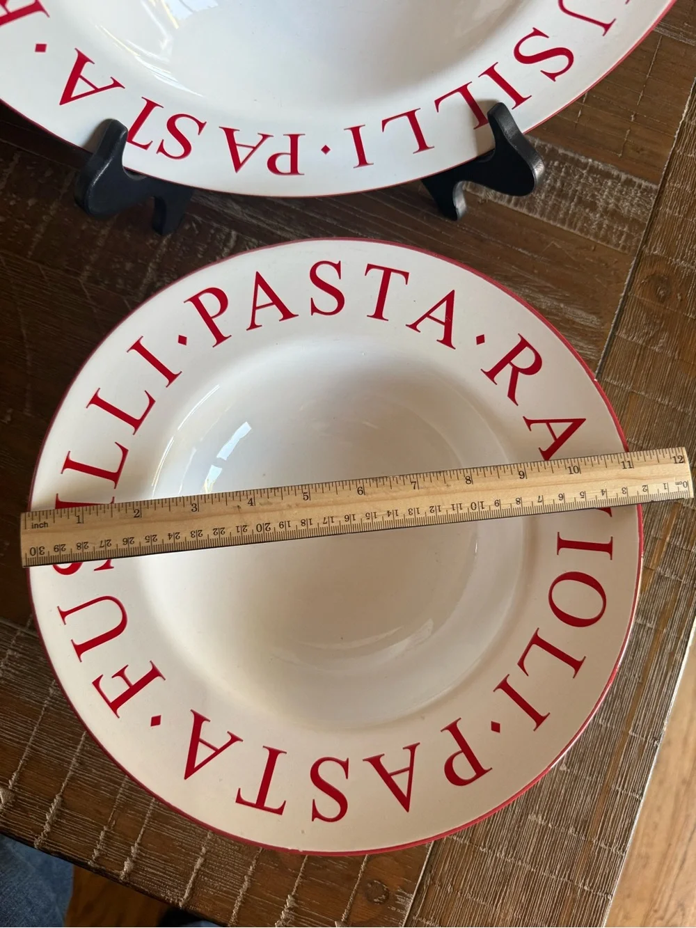 VTG Over and Back White Ceramic Pasta Bowls Red Script 11
